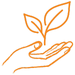 Ikona z liściem wyrastającym z otwartej dłoni