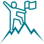 Ikona z człowiekiem trzymającym flagę na szczycie góry