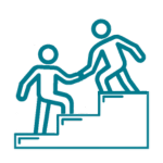 Dwójka ludzi na schodach, gdzie ten wyżej podaje rękę temu niżej żeby ułatwić mu wejście